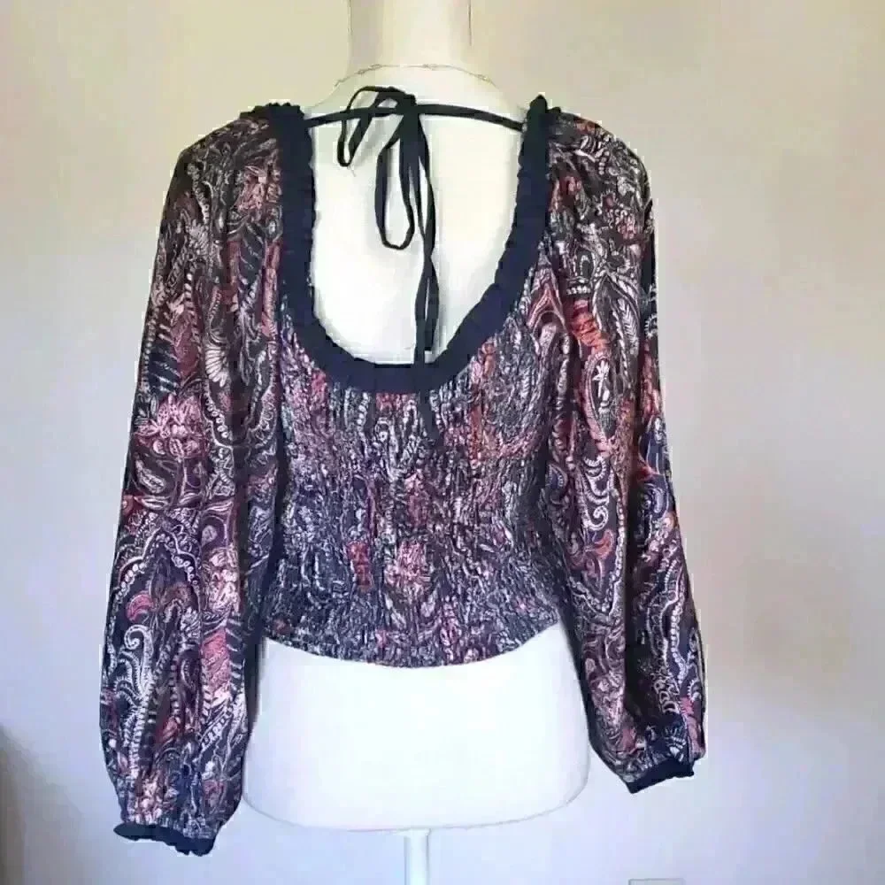 Free People Tie Neck Blouse Size Large